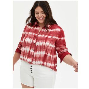 Torrid Size 3X (22-24) Red Tie-Dye Twill Button-Up Shirt